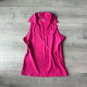 Y2K Beechers Brook Sleeveless Surplice Collar Tank Top in Bright Pink